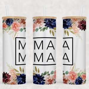 Mama - Gold Floral - 25 oz Libbey Glass Can Tumbler Sublimation Design - Design Digital Download PNG