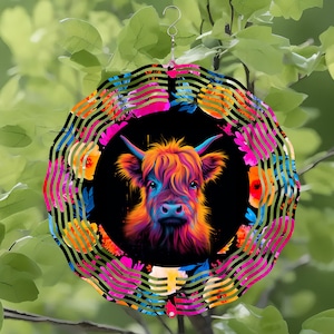 Wind Spinner Png | Neon Cow | Digital Download |  Wind Spinners For Outdoors/Gardens | 10.5 Inch Round Sublimation