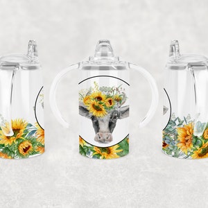 Sunflower Cow - 12oz Sippy Kid Cup Wrap - Straight - Sublimation - Sippy Cup Sublimation - PNG Sublimation - Sippy Tumbler