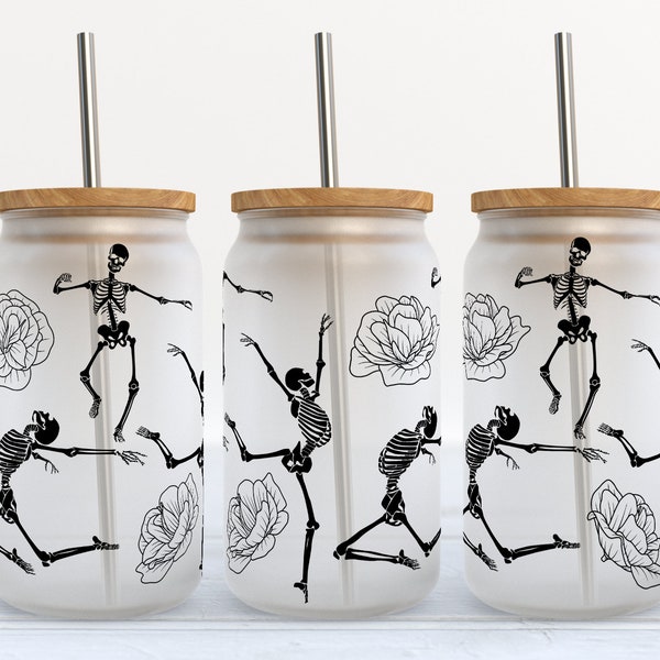 Dancing Skeletons - 16 oz Libbey Glass Can Tumbler Sublimation Design - Design Digital Download PNG