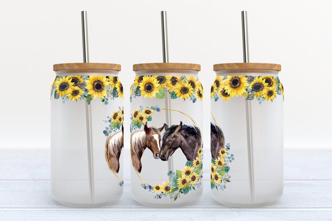 Sunflower Horses - 16 Oz Libbey Glass Can Tumbler Sublimation Design ...