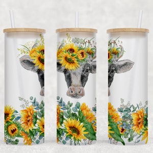 Sunflower Cow - 25 oz Libbey Glass Can Tumbler Sublimation Design - Digital Download PNG
