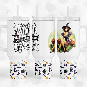 This Witch Can Be Bribed With Chocolate - Halloween - 40oz Quencher Tumbler Wrap Sublimation Design - Design Digital Download PNG