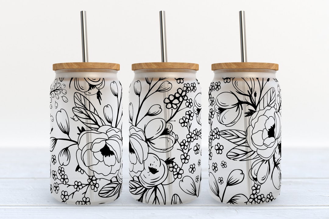 Floral SEAMLESS 16 Oz Libbey Glass Can Tumbler Sublimation Design ...