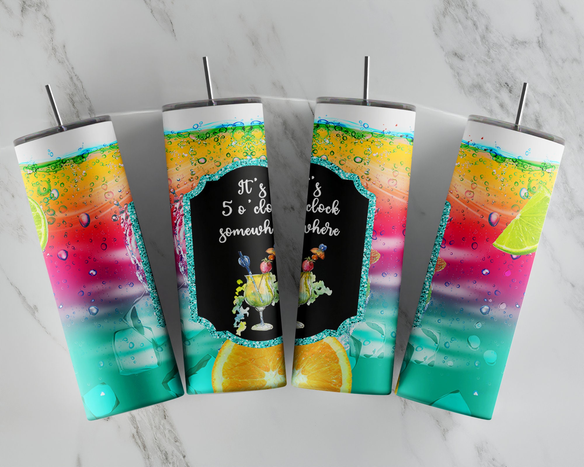 It's 5 O'clock Somewhere - 20oz Skinny Tumbler Sublimation Designs - Straight and Tapered Tumbler Templates