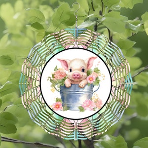 Wind Spinner Png | Pig In Bucket | Digital Download |  Wind Spinners For Outdoors/Gardens | 10.5 Inch Round Sublimation