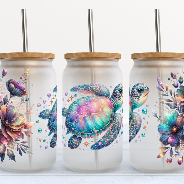 Sea Turtle - SEAMLESS - 16 oz Libbey Glass Can Tumbler Sublimation Design - Design Digital Download PNG