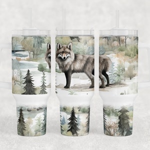 Wolf in Woods - Nature - 40oz Quencher Tumbler Wrap Sublimation Design - Design Digital Download PNG