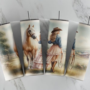 Girl With Horse - 20oz Skinny Tumbler Sublimation Designs - 20oz Tumbler Png - Straight Tumbler Templates