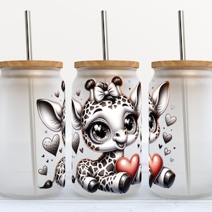 Giraffe - Valentines - 16 oz Libbey Glass Can Tumbler Sublimation Design - Design Digital Download PNG