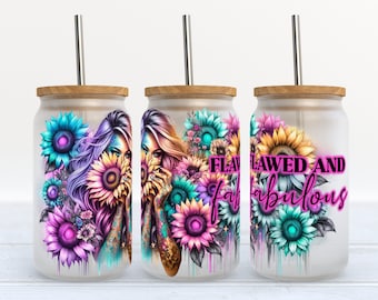 Flawed And Fabulous - Tattoos -  16 oz Libbey Glass Can Tumbler Sublimation Design - Design Digital Download PNG