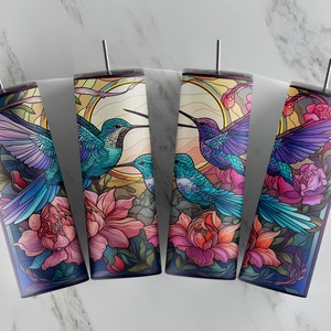 Hummingbird - Stained Glass - 20oz Skinny Tumbler Sublimation Designs - Straight and Tapered Tumbler Templates
