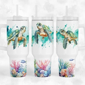Sea Turtles - 40oz Quencher Tumbler Wrap Sublimation Design - Design Digital Download PNG