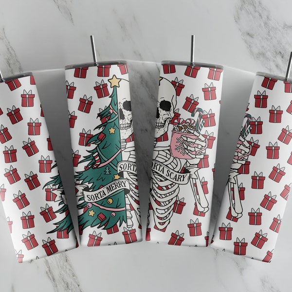 Sorta Merry, Sorta Scary - SEAMLESS - Christmas - 20oz Skinny Tumbler Sublimation Designs - Straight and Tapered Tumbler Templates
