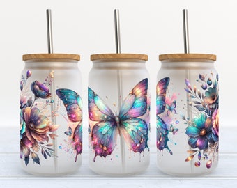 Butterfly - SEAMLESS - 16 oz Libbey Glass Can Tumbler Sublimation Design - Design Digital Download PNG