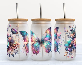 Butterfly - SEAMLESS - 16 oz Libbey Glass Can Tumbler Sublimation Design - Design Digital Download PNG