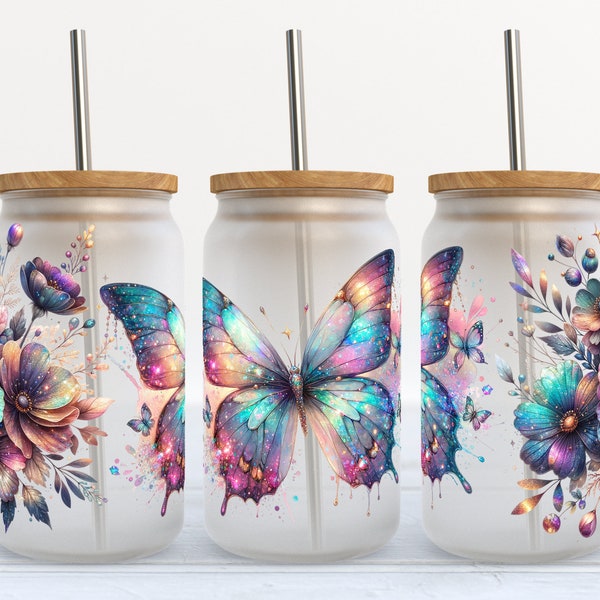 Butterfly - SEAMLESS - 16 oz Libbey Glass Can Tumbler Sublimation Design - Design Digital Download PNG