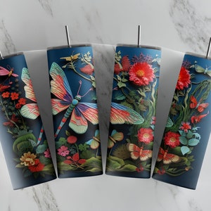 Embroidery - Dragonfly - 20oz Skinny Tumbler Sublimation Designs - Straight and Tapered Tumbler Templates