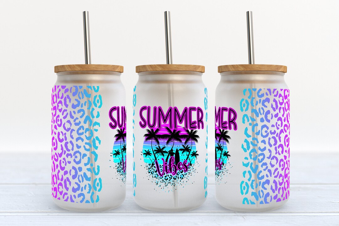 Summer Vibes - 16 Oz Libbey Glass Can Tumbler Sublimation Design ...