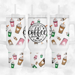 Fueled By Coffee And Sarcasm - 40oz Quencher Tumbler Wrap Sublimation Design - Design Digital Download PNG