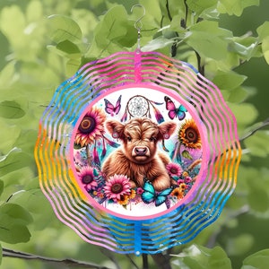 Highland Cow | Wind Spinner Png | Digital Download |  Wind Spinners For Gardens | 10.5 Inch Round Sublimation