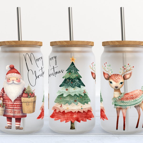 Boho Christmas - 16 oz Libbey Glass Can Tumbler Sublimation Design - Design Digital Download PNG