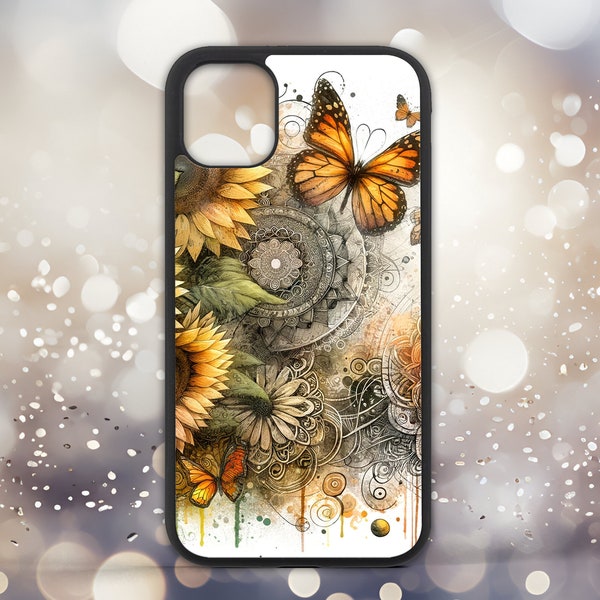 Butterflies and Sunflowers -  Sublimation Phone Case Png,  Sublimation Template, Phone Case Design, Digital Download