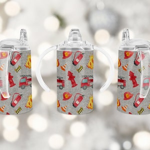 Firetruck - 12 once Sippy Kid Cup Wrap - Dritto - Sublimazione - Sublimazione Sippy Cup - Sublimazione PNG - Sippy Tumbler