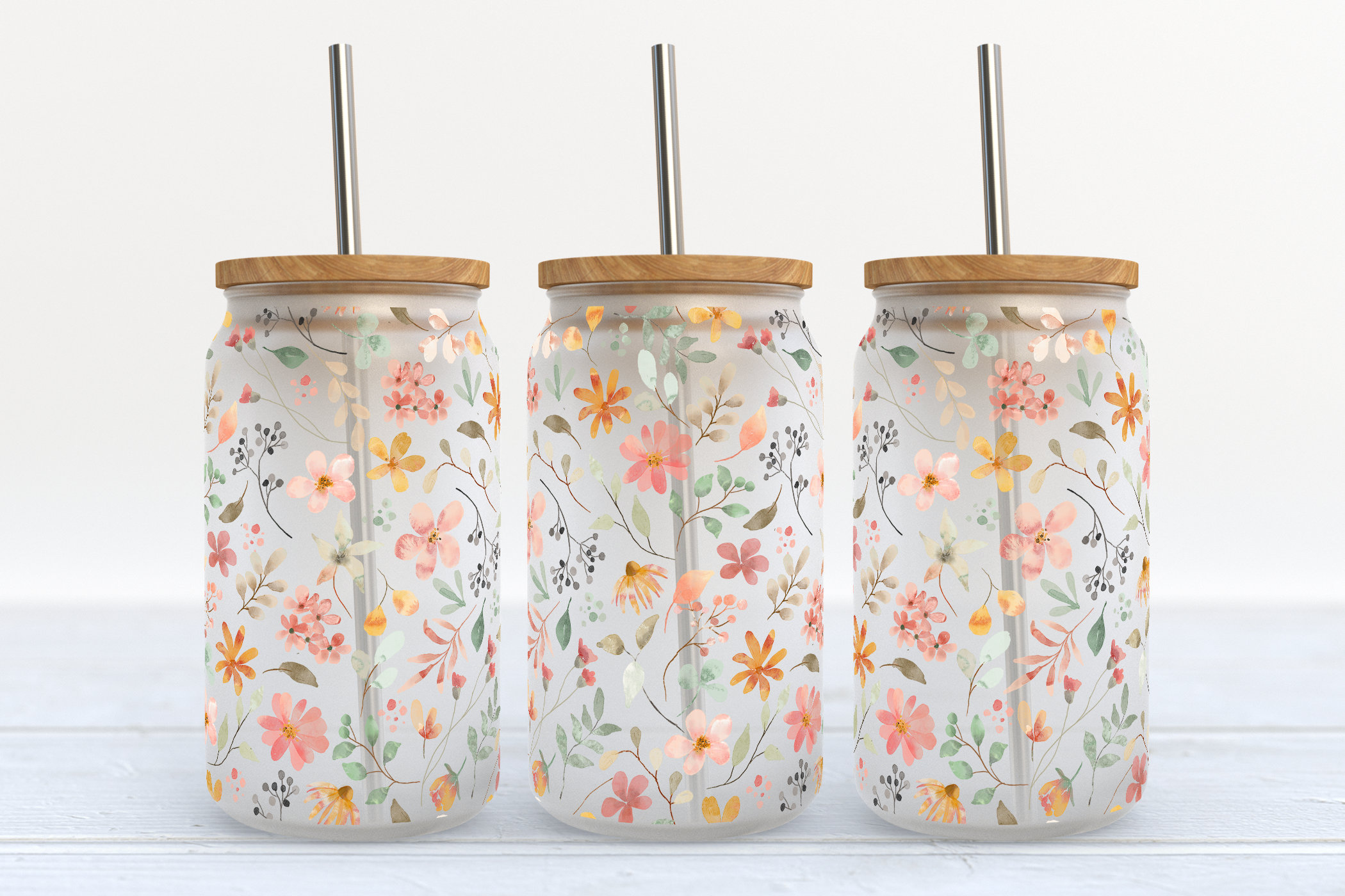 Dainty Wildflowers - SEAMLESS - 16 oz Libbey Glass Can Tumbler Sublimation Design - Design Digital Download PNG