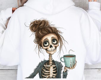 Skeleton with Coffee - PNG - Designs Downloads - PNG Clipart - Shirt Design - Sublimation Download