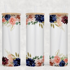 Gold Floral - 25 oz Libbey Glass Can Tumbler Sublimation Design - Design Digital Download PNG