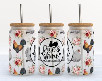 Rise And She Mothercluckers - SEAMLESS - 16 oz Libbey Glass Can Tumbler Sublimation Design -  Digital Download PNG