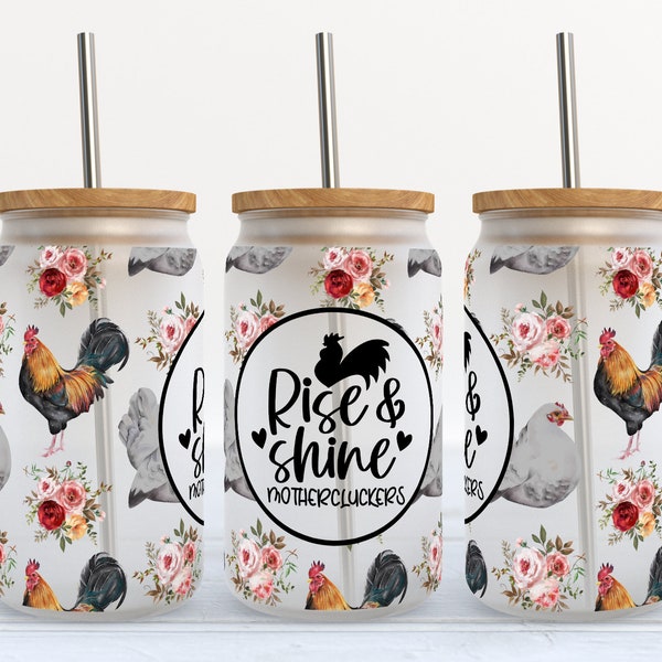 Rise And She Mothercluckers - SEAMLESS - 16 oz Libbey Glass Can Tumbler Sublimation Design -  Digital Download PNG