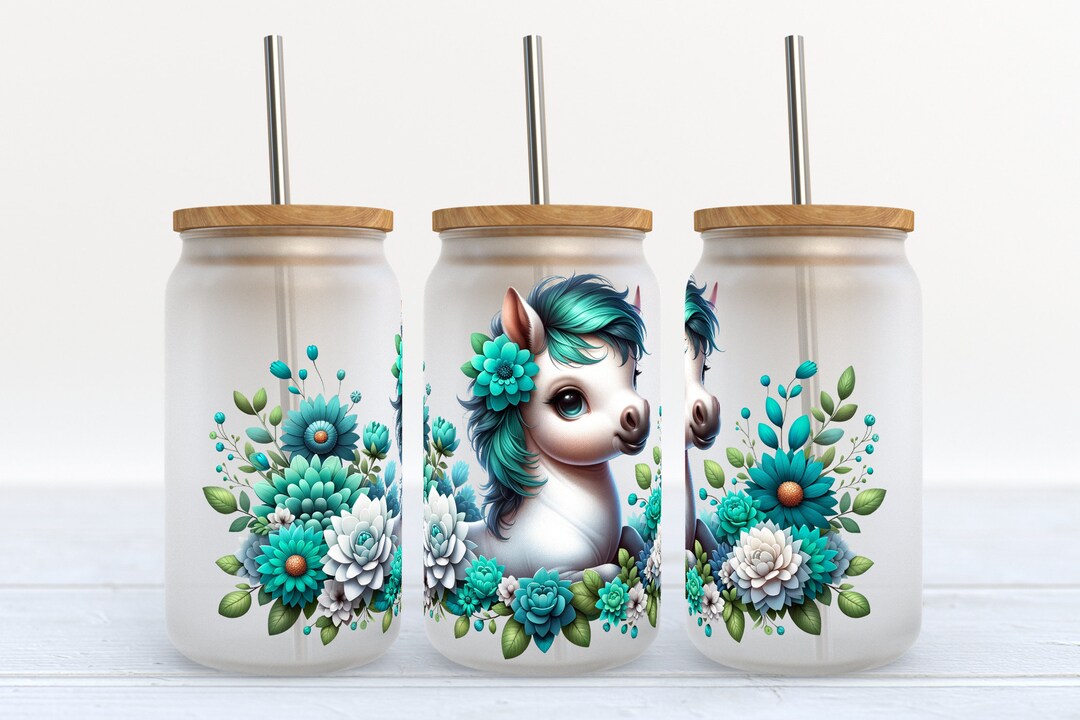 Horse Floral 16 Oz Libbey Glass Can Tumbler Sublimation Design Design ...