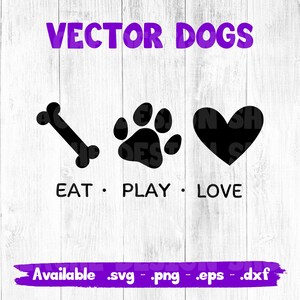 犬を食べる遊び愛、ベクトル、ビニール用、Svg、DXF、シャツ、PNG、カットファイル、クリカット、シルエット