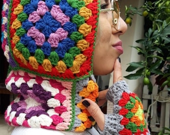 Colorful Balaclava, Colorful Hoodie, Granny Square Hat  display picture 1