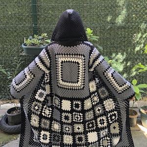 Granny Square Cardigan, Handmade, Hooded Cardigan, Vintage Style Cardigan, Afghan Cardigan, Crochet Cardigan, Hippie Jacket, Boho Sweater