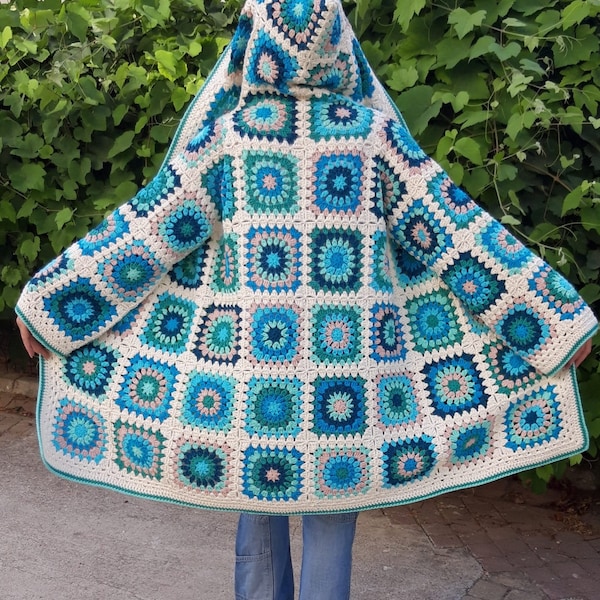 Granny Square Cardigan, Crochet Cardigan, Afghan Crochet Coat, Grandma Square Jacket, Patchwork Sweater, Hippie Cardigan, Gift for Her