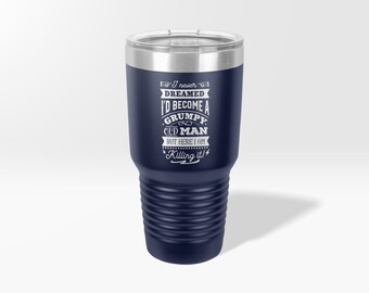 Engraved Grumpy Old Man Custom Tumbler,  Birthday Vintage Design Mug, Grandfather Beloved Present, Aged To Perfection Bottle with Straw