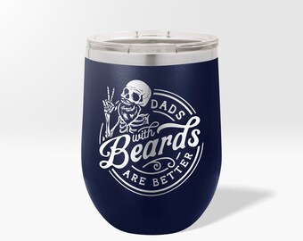 Engraved Dads With Beards Are Better Custom Tumbler, Funny Skeleton With Beard Mug, Peace Sign Skeleton Bottle, Cool Father's Day Gift
