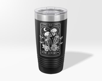 The Lovers Engraved  Personalized Tumbler, Skeleton Lovers Tarot Card Mug, Valentine skeletons Bottle for couples, Tarot card Wine Cup