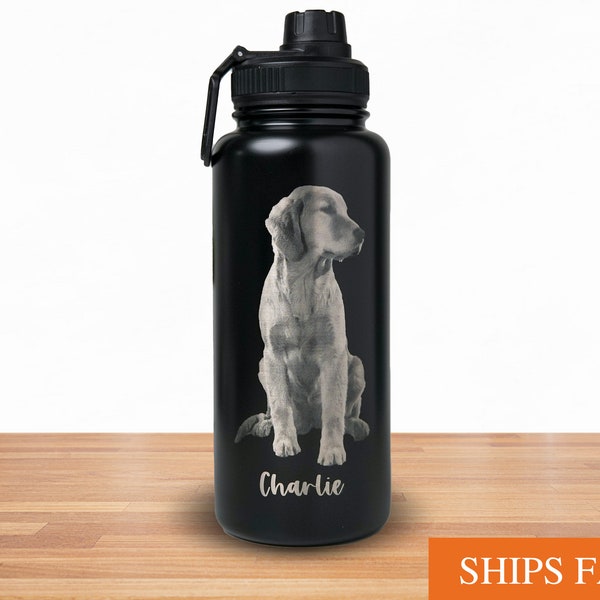 Personalized Water Bottle 32oz, Custom Text, Logo or Photo Engraved Stainless Steel Bottle Double Walled Vacuum Insulated, Personalized Gift