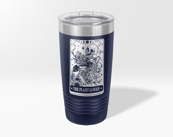 Engraved  Skeleton plant lover Tarot Card Custom Name Tumbler, Gardener tarot card Mug, Plant Lovers Personalized Wine Cup, Plant Mom Gift