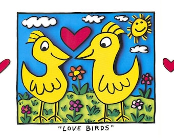 James Rizzi | Love Birds | Art Postcard | 16.5 × 11.5cm - Etsy UK