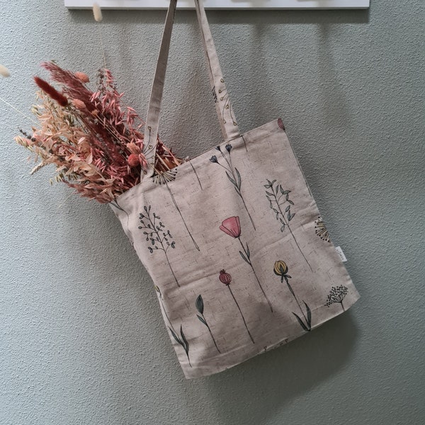 tote bag met bloemenprint, canvas draagtas, grote shopper voor dames, beige markttas met bloemen