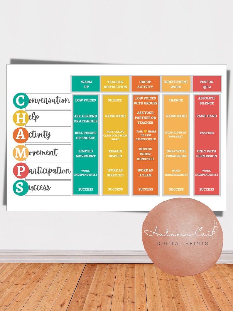 CHAMPS Behavior Management Poster for the Classroom Etsy