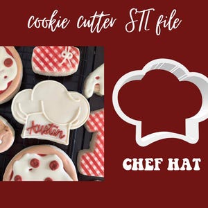 May include: White cookie cutter shaped like a chef's hat. The cutter is on a red background with the text "CHEF HAT" below it.