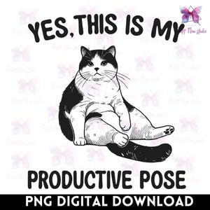 Produktywny kot w pozie PNG SVG: zabawny, sarkastyczny projekt retro (pobieranie cyfrowe)