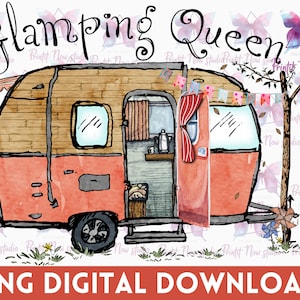 Glamping Queen PNG Design - Camping Png For Sublimation, Camping PNG, Happy Camper png, Camping Sublimation Design, Hand Drawn Designs