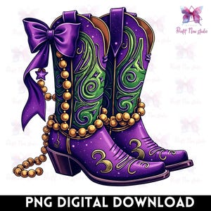 Mardi Gras Cowboy Boot Coquette png, Mardi Gras Boots png, Fleur de Lis coquette png, penseelstreek Mardi Gras png, Shake Your Bootie png